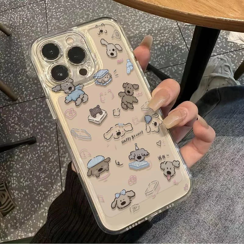 Color: Clear, Ships From: CHINA, Material: leather - Cartoon full screen dog transparent phone case for iPhone 7 8 plus xr x 11 12 13 14 15 pro max soft silicone anti-drop