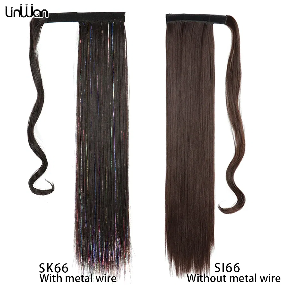 Color: #26 - LINWAN Synthetic Long Straight Wrap Around Clip In Ponytail Hair Extension Heat Reistan Pony Tail Fake Hair