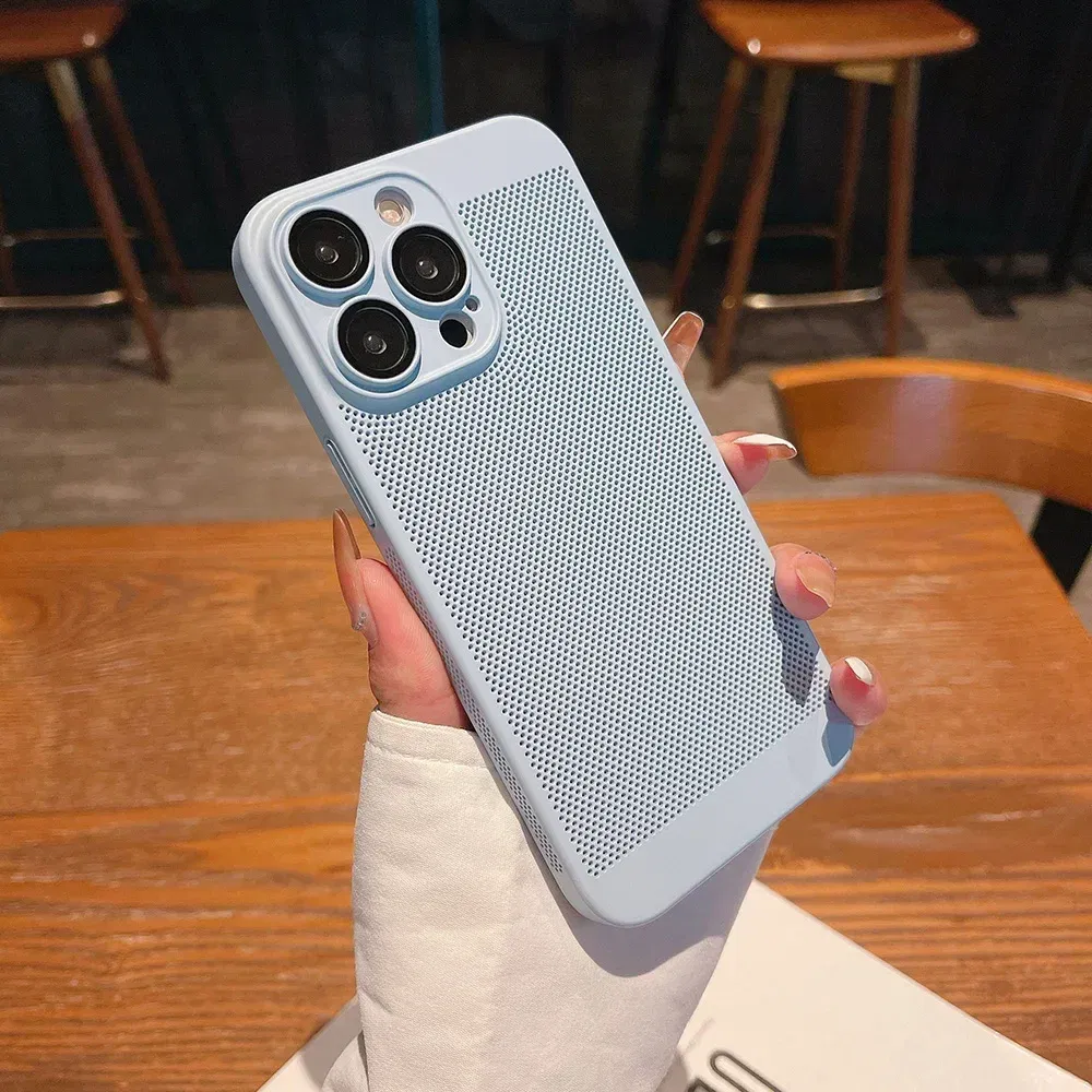 Color: SKY BLUE, Compatible-Phone Models: For iPhone 15 Pro Max, Ships From: CHINA - Breathable Heat Dissipation Cooling Case For iPhone 16 Pro Max 15 14 13 12 11 PC Hard Back Cover