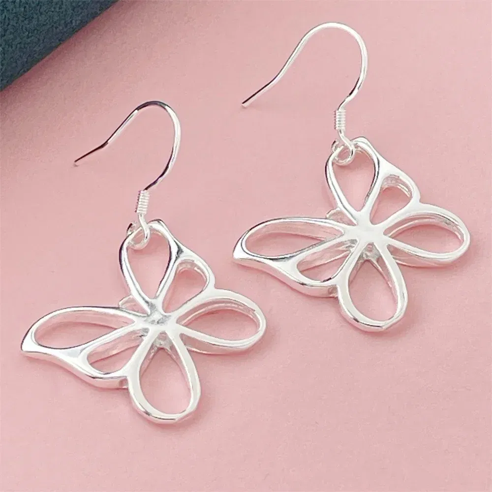 Gem Color: Champagne - 925 Silver Heart Shape Earrings Women Exquisite Student Jewelry Accessories