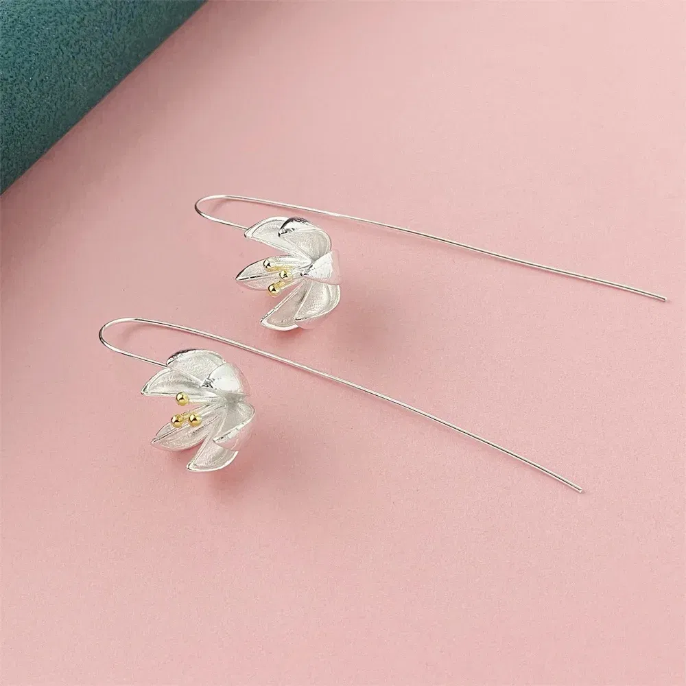 Gem Color: Champagne - 925 Silver Heart Shape Earrings Women Exquisite Student Jewelry Accessories