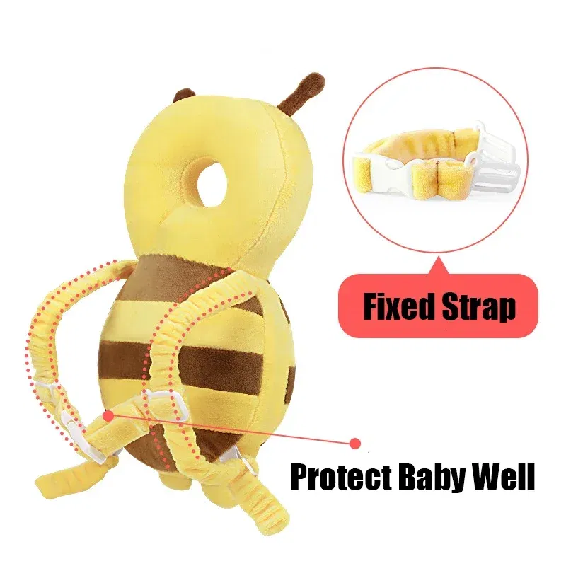 Color: black - Head Back Protector Baby Protect Pillow Learn Walk Headgear Prevent Injured Safety Pad  prevention Fall Cartoon Bee Kids Pillows