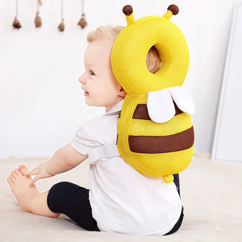 Color: black - Head Back Protector Baby Protect Pillow Learn Walk Headgear Prevent Injured Safety Pad  prevention Fall Cartoon Bee Kids Pillows