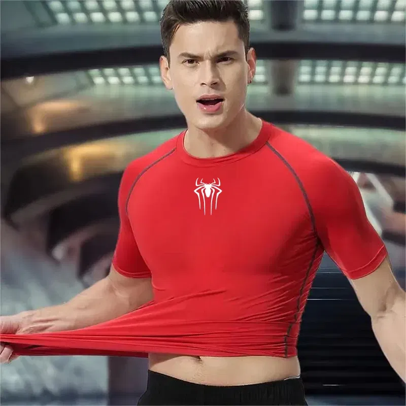Color: black, Size: M - Printed Men's Athletic Compression Shirts Athletic Quick Dry Breathable Rash Guard Athletic Tight Workout Tops Summer Men