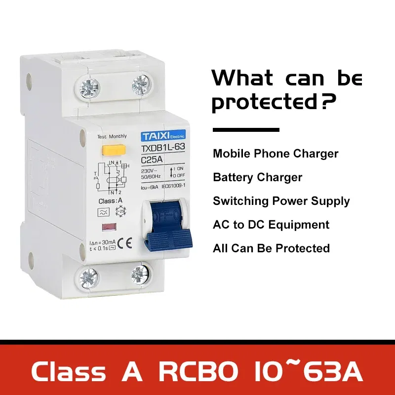Rated Current: 10A, Ships From: CHINA, Poles Number: 4 - Type A  AC CLASS Rcbo 110V 220V RCCB 10A 20A 40A 50A 63A 30mA Residual Current Circuit Breaker Leakage WIth Overload Protection