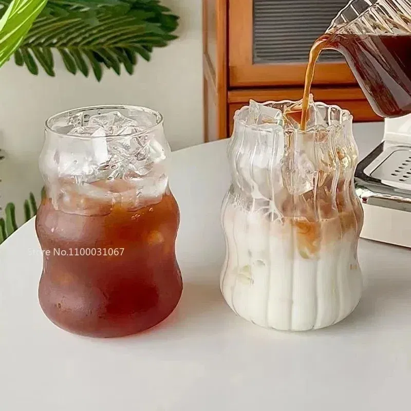 Color: Burgundy, Capacity: 301-400ml - Transparent Heat Resistant Glass Coffee Mug Glass  Latte Cup Breakfast Mug Milk Water Cocktail Glass Cup Beer Drinking Glasses