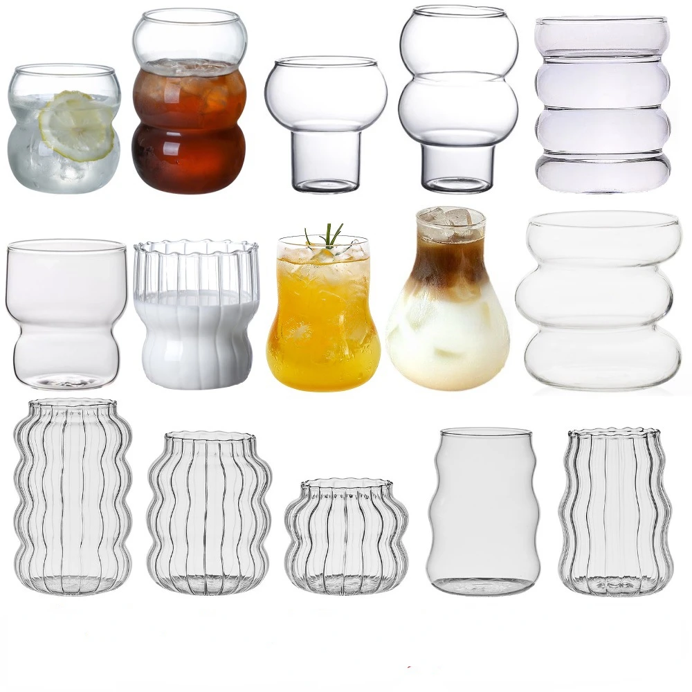 Color: Burgundy, Capacity: 301-400ml - Transparent Heat Resistant Glass Coffee Mug Glass  Latte Cup Breakfast Mug Milk Water Cocktail Glass Cup Beer Drinking Glasses