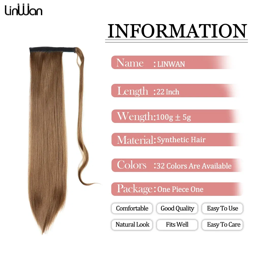 Color: 4/30HL - LINWAN Synthetic Long Straight Wrap Around Clip In Ponytail Hair Extension Heat Reistan Pony Tail Fake Hair