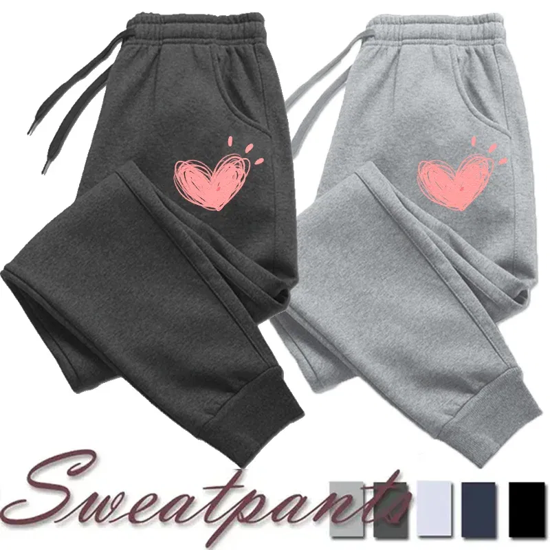 Color: Blue, Size: L - Women Cute Heart Printed Sweatpants Autumn Winter Cotton Long Pants Jogger Trousers Casual Sports Fitness Women Sweat Pants
