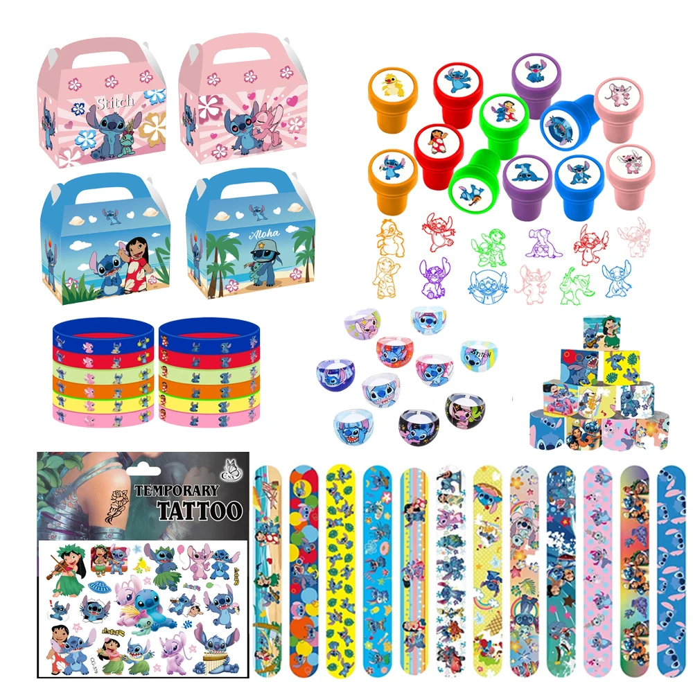 Color: plum - Lilo Stitch Party Gift Supplies Slapping Bracelets Reusable Drinking Straws Stamp Paper Bags Stickers Ring Birthday Party Decora