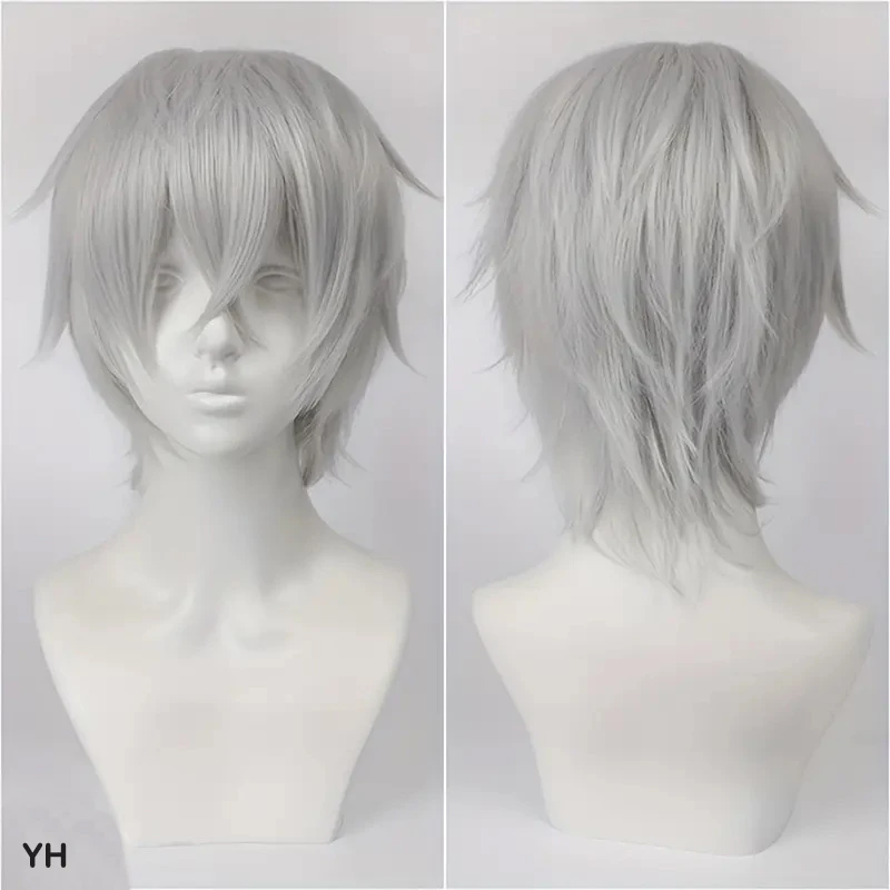 Color: PURPLE, Stretched Length: 12inches - Unisex Short Bob Cosplay Wig with Bangs | Blonde Purple Gray Color | Halloween Party Lolita Costume Wig