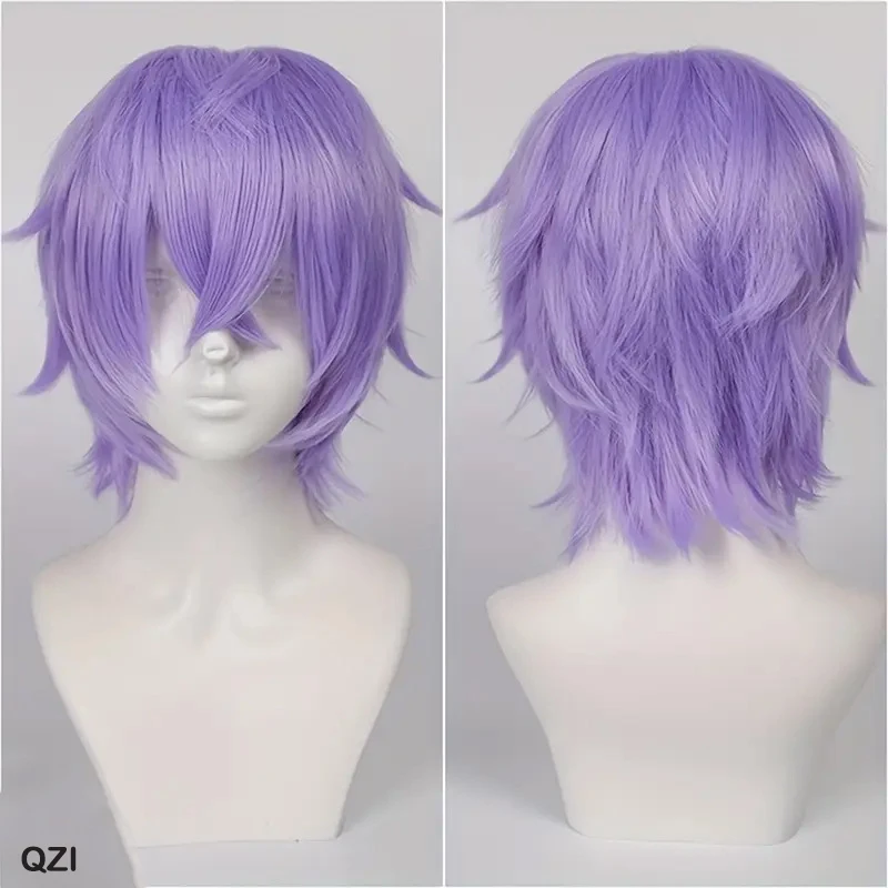 Color: PURPLE, Stretched Length: 12inches - Unisex Short Bob Cosplay Wig with Bangs | Blonde Purple Gray Color | Halloween Party Lolita Costume Wig
