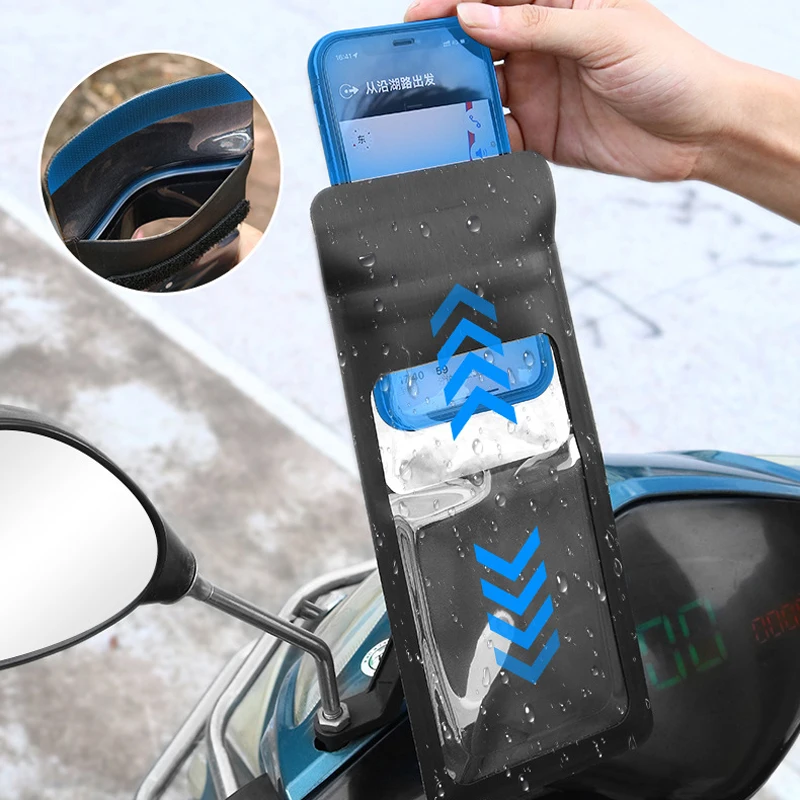 Color: Black - Bike Phone Holder Case Waterproof Bicycle Handlebar Phone Stand Motorcycle Rearview Mirror Cellphone Mount Cycling Accessories