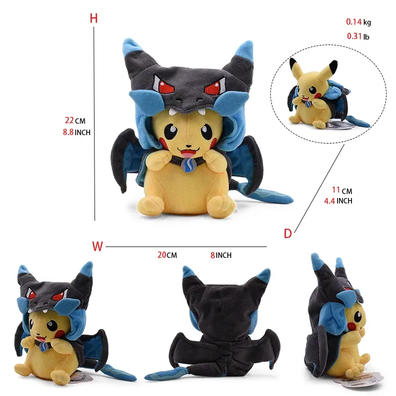 Color: LightCoral - Cos Eevee Pikachu Cosplay Plush Toys Pikachu Peluche Lucario Stuffed Animal Doll Collectible Gift,Cartoon 20-30CM