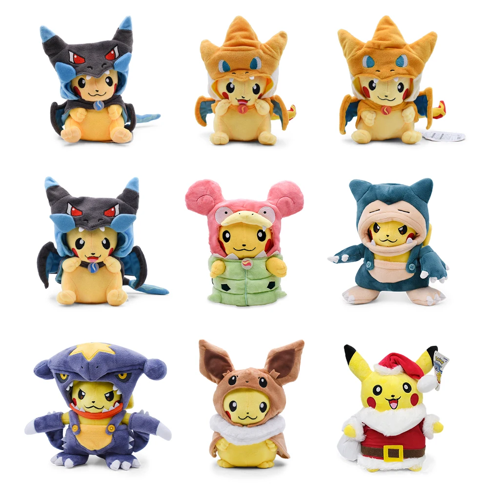 Color: LightCoral - Cos Eevee Pikachu Cosplay Plush Toys Pikachu Peluche Lucario Stuffed Animal Doll Collectible Gift,Cartoon 20-30CM