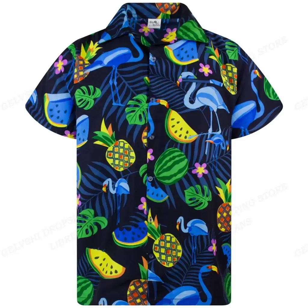 Color: SKY BLUE, Size: 4XL - Flamingo Hawaiian Shirts Beach Summer Men's Shirt Tropic Leaf 3D Print Shirts Men Women Fashion Blouse Short Sleeve Vocation