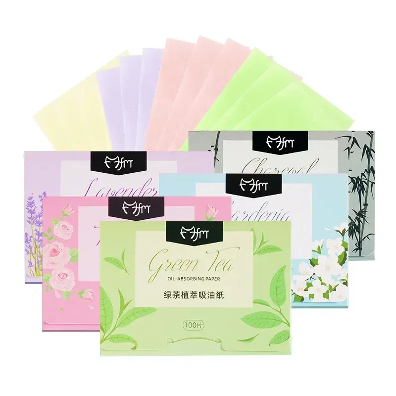 Color: WHITE - 100pcs/set Facial Oil Blotting Paper Matte Face Wipes Oil Control Oil-absorbing Face Cleaning Beauty Makeup Tools Accessories