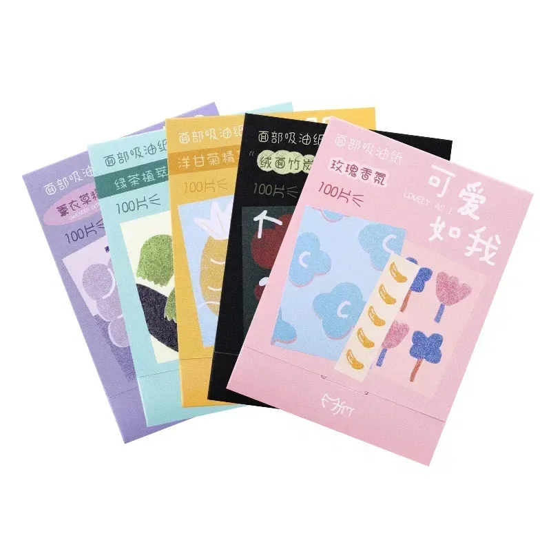Color: WHITE - 100pcs/set Facial Oil Blotting Paper Matte Face Wipes Oil Control Oil-absorbing Face Cleaning Beauty Makeup Tools Accessories