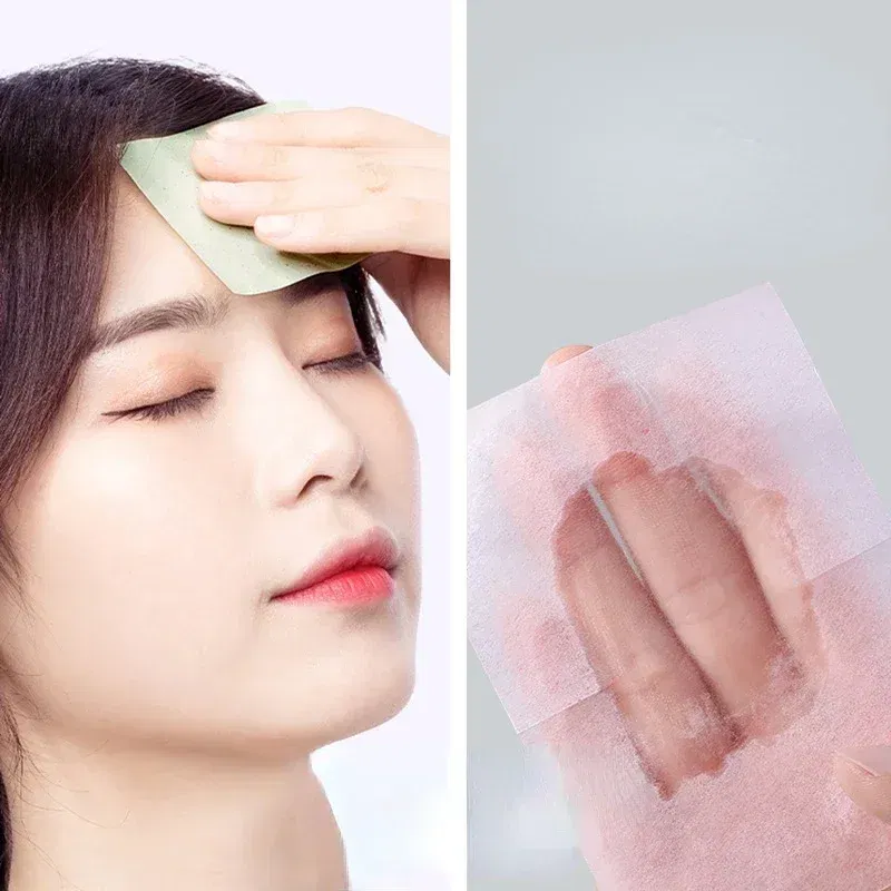 Color: WHITE - 100pcs/set Facial Oil Blotting Paper Matte Face Wipes Oil Control Oil-absorbing Face Cleaning Beauty Makeup Tools Accessories