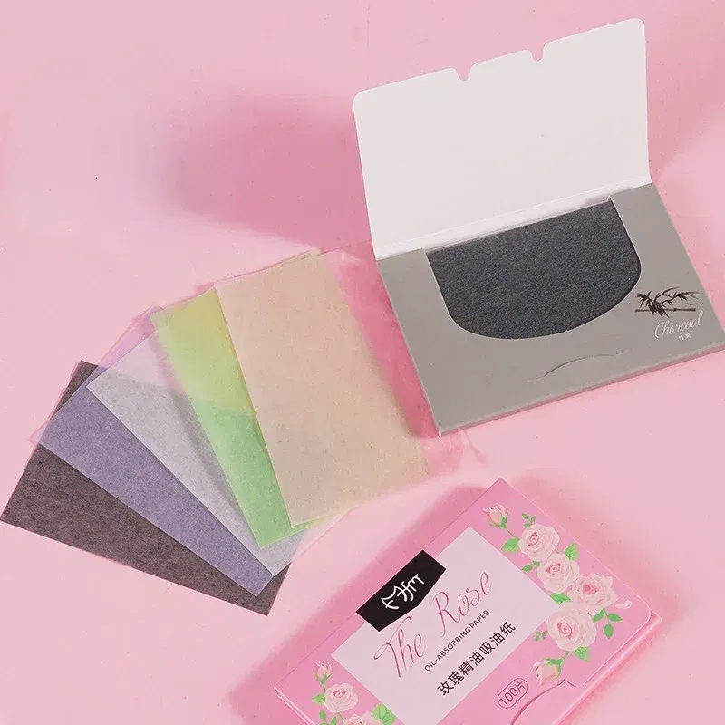 Color: WHITE - 100pcs/set Facial Oil Blotting Paper Matte Face Wipes Oil Control Oil-absorbing Face Cleaning Beauty Makeup Tools Accessories