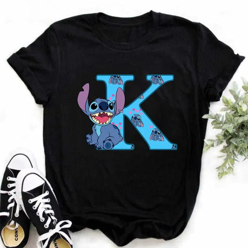 Color: Orange, Size: S - Disney Lilo&Stitch A-Z Alphabet Summer Women's Printed T-Shirt Women's Casual Tops T-Shirt Fashion Cartoon Plus Size T-Shirt