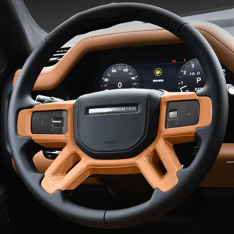 Color Name: Gold - Car Color Interior Leather Steering Wheel Cover for Land Rover Defender 110/130/90 2020 2021 2022 2023 2024 2025