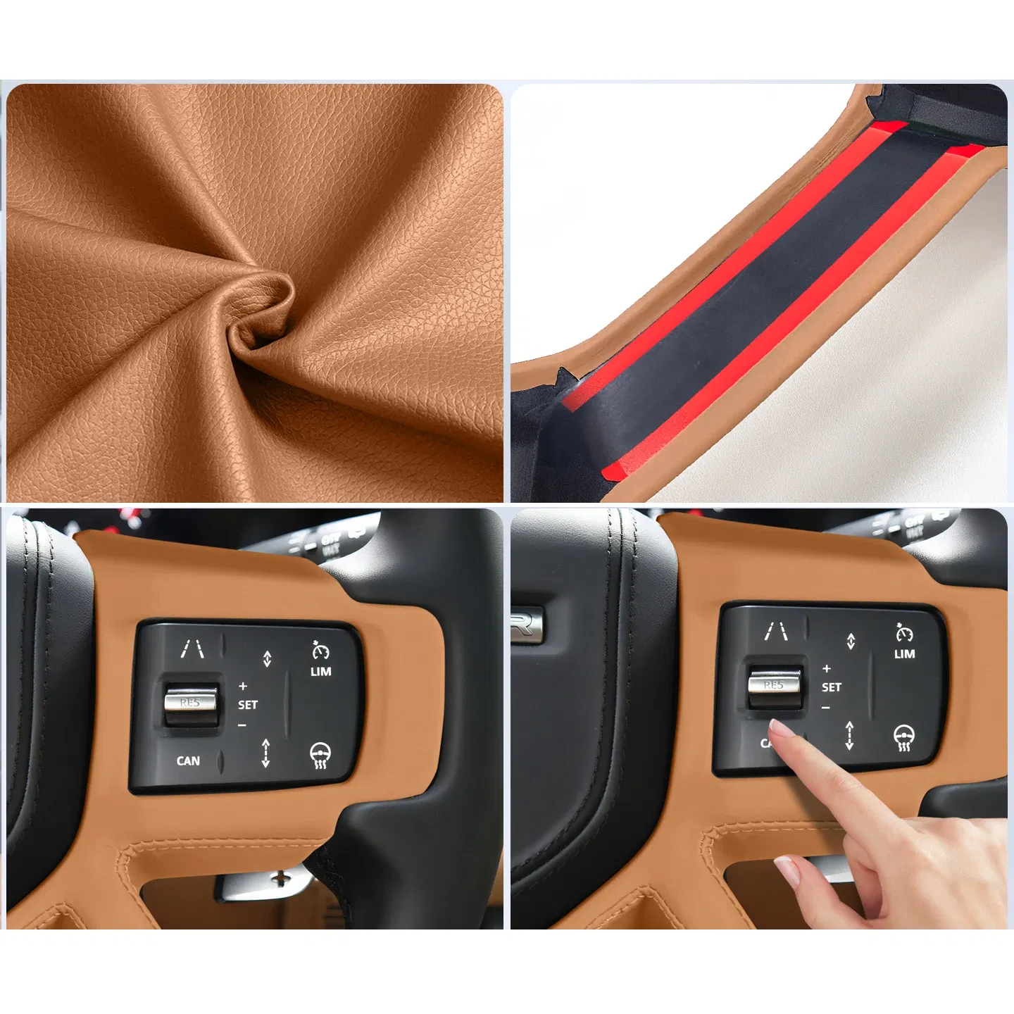 Color Name: Gold - Car Color Interior Leather Steering Wheel Cover for Land Rover Defender 110/130/90 2020 2021 2022 2023 2024 2025