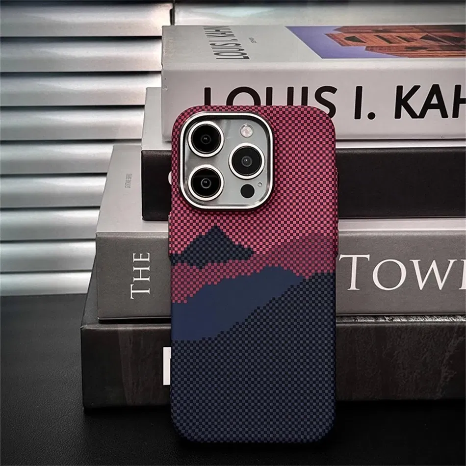 Color: Gold, Material: Nylon - Luxury Alloy Lens 3D Relief Peak Carbon Fibre Pattern Case For iPhone 13 14 15 16 Pro Max Slim Shockproof PC Cover For Magsafe