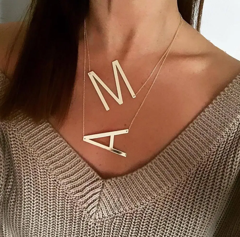 Metal Color: BRASS PLATED - Fashion Metal Necklace Golden Letter Bohemia Simple DIY Romantic Retro Woman's Necklace For Winter Jewelry Gift Free Shipping
