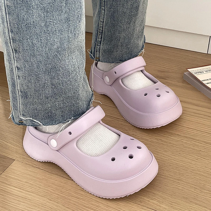 Color: WHITE, Shoe Size: 35 - Summer Women Slippers Fashion Thick Bottom Hole Shoes EVA Slippers Anti Slip Baotou Slippers Outdoor Beach Sandals Slippers