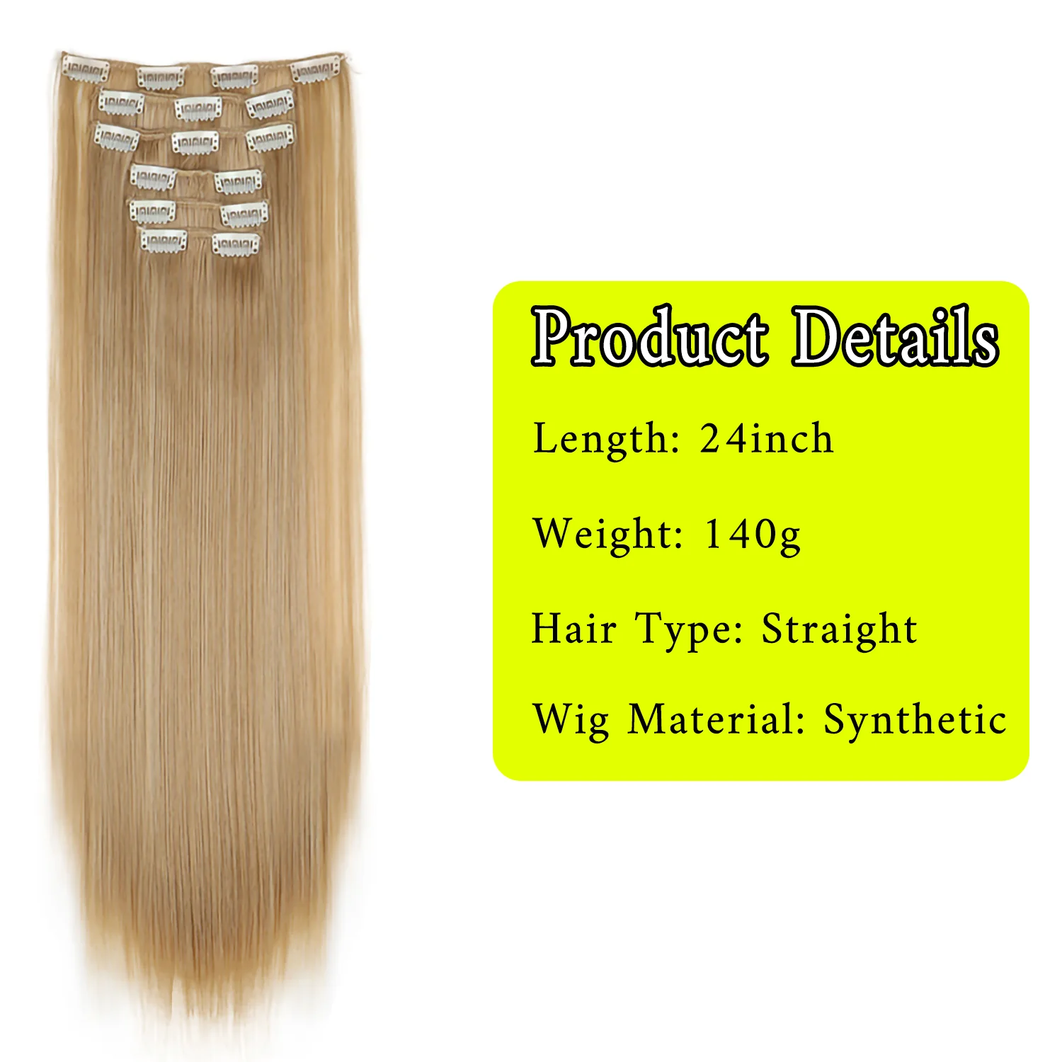 Color: P4/30, Stretched Length: 24inches - 24Inch 16 Clips in Hair Extensions Long Straight Hairstyle Synthetic Blonde Black Hairpieces Heat Resistant False Hair Daily Use