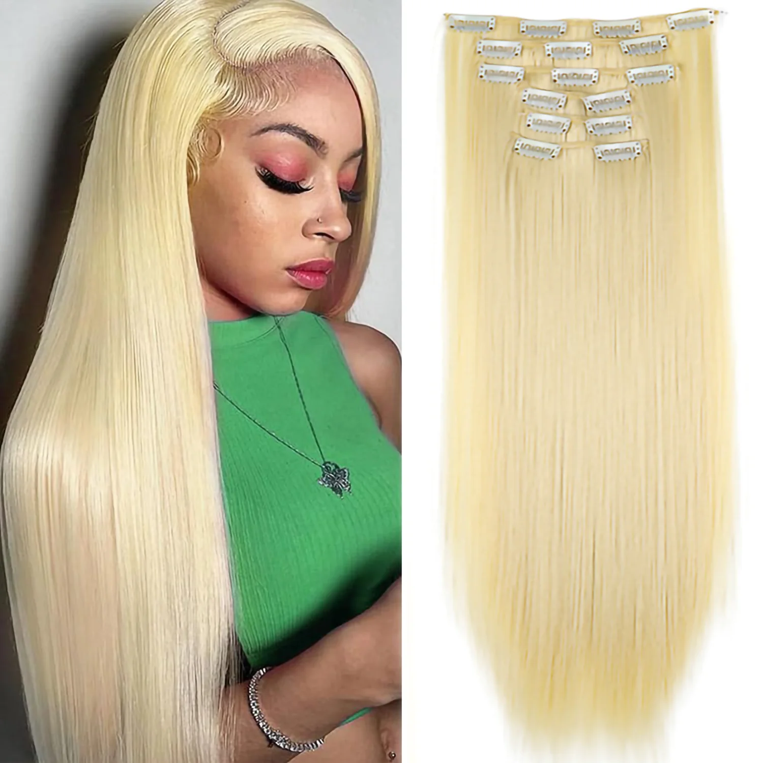 Color: P4/30, Stretched Length: 24inches - 24Inch 16 Clips in Hair Extensions Long Straight Hairstyle Synthetic Blonde Black Hairpieces Heat Resistant False Hair Daily Use