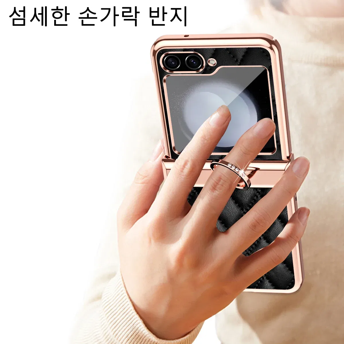 Color: Blue, Material: Canvas - For Ring Holder Hinge Protection Leather Case For Samsung Galaxy Z Flip 5 5G Small Fragrant Wind Shockproof Cover for Z Flip5