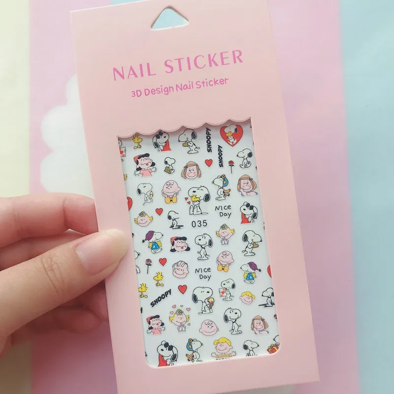 Color: Watermelon red - 1PCS Hello Kitty 3D Nail Stickers Press on Nails Mickey Mouse Donald Duck Stitch Cartoon Stickers Nail Art Decoration