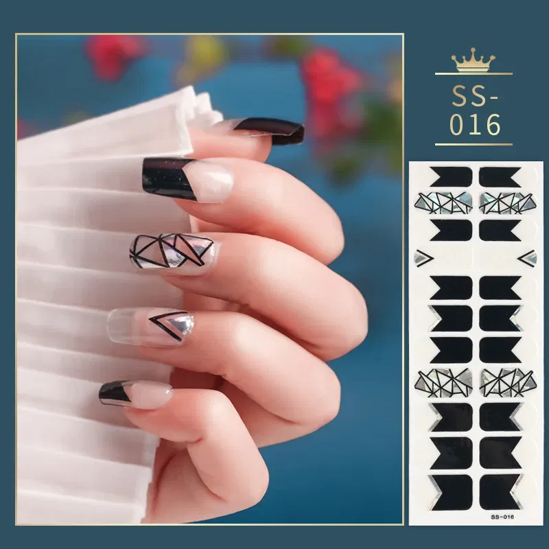 Color: Grey green - 22 Tips Blue and White Shiny Speckles Nail Art Sticker Full Cover Nail Stickers Last Update Nail Wraps Lot Sticker for Nails