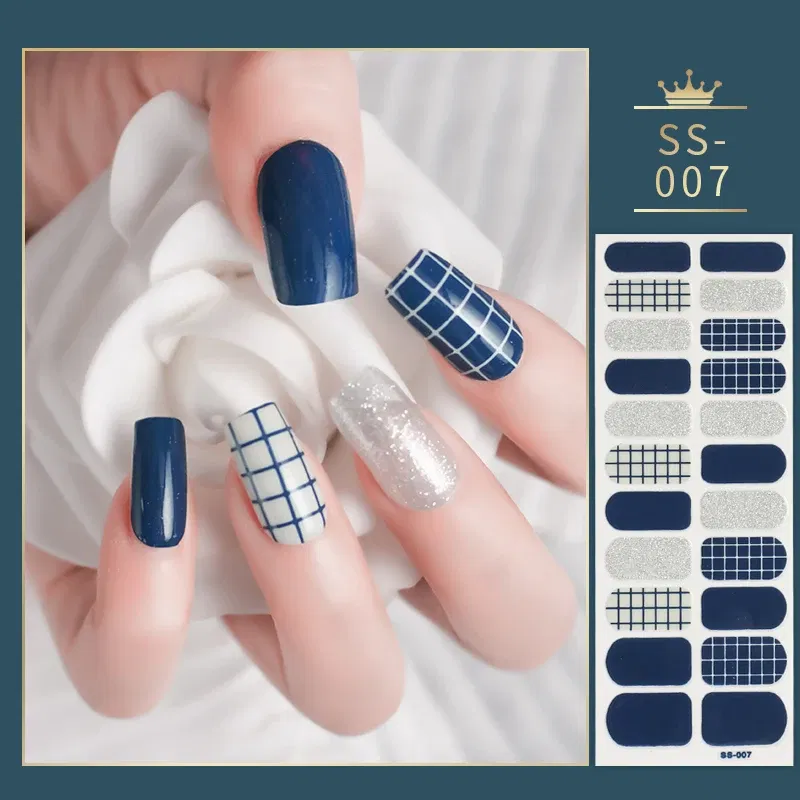 Color: Grey green - 22 Tips Blue and White Shiny Speckles Nail Art Sticker Full Cover Nail Stickers Last Update Nail Wraps Lot Sticker for Nails