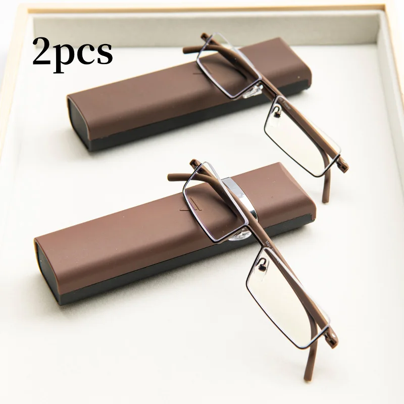 Frame Color: light brown, Eye Prescription: +225 - 2Pcs Suit Anti-blue Light Reading Glasses Ultralight TR90 Sport Presbyopia Eyeglasses Women Men Far Sight Eyewaer With Case +1.2