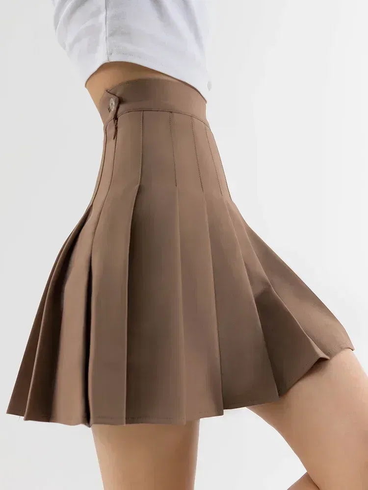 Color: Beige, Size: S - High Waist Pleated Skirt Slim A-Line Mini Harajuku Punk Sexy Female Summer Gothic Clothes Korean Fashion Clothing