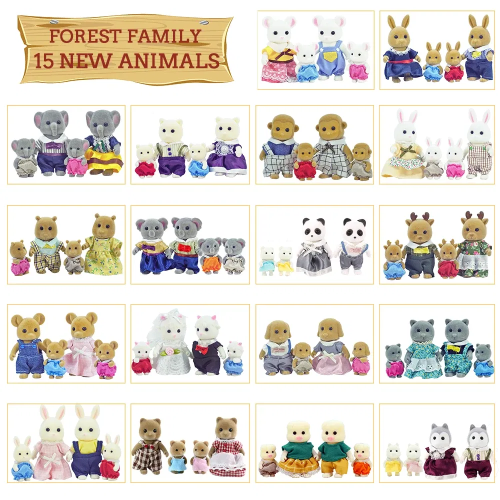 Color: Multicolor - Simulation Forest Reindeer Family Doll Dollhouse Figures Furniture Set DIY Playset Play House Girls Toys Accessories Xmas Gifts
