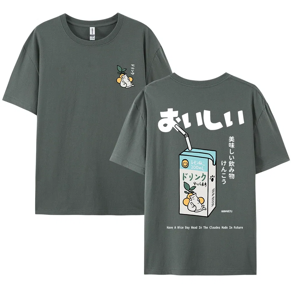 Color: Blue, Size: XXL - Cute Japanese Cat Print Oversized T-shirt men Women Short Sleeve Loose Casual Tee Shirt Streetwear Tops Cotton Harajuku Clothing