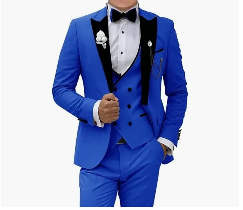 Color: ROYAL BLUE, Size: S - Pink Prom Suit for Men  3 Piece Jacket Vest Pants Set   Peaked Lapel Blazer   Outfit Costume Birthday Party