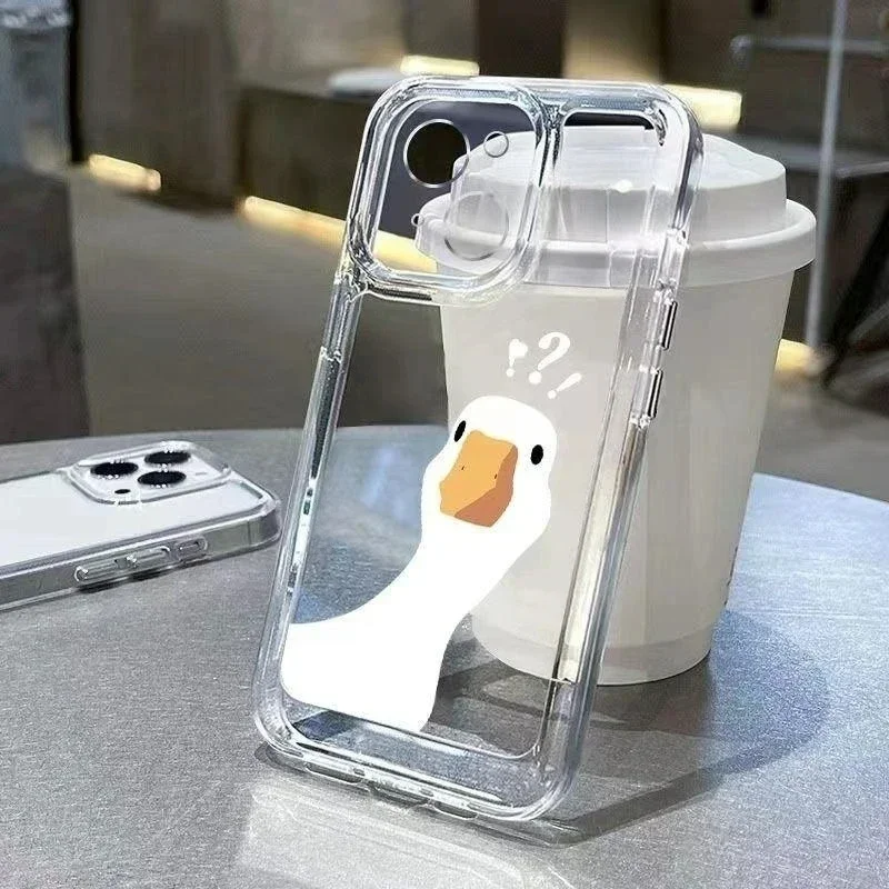 Color: Brown, Compatibility by Model: iPhone XS Max - Cute Duck Phone Case For iPhone 16 15 14 13 12 11 Pro Max XS X XR 7 8 Plus Mini SE 2020 2022 Mobile Funda Transparent