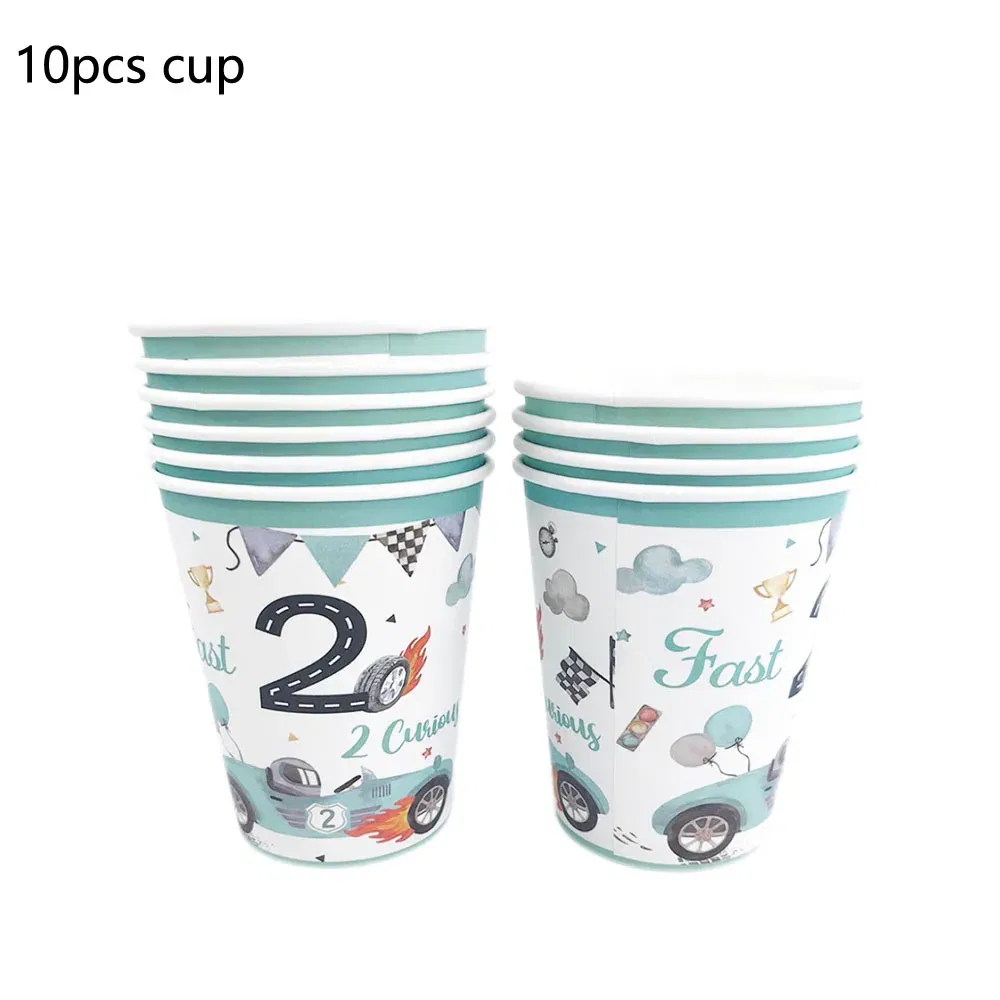 Color: light green, Capacity: 480ml - Racing Car Disposable Tableware PLates Cups Napkin Tablecloth Two Fast Birthday Party Decorations
