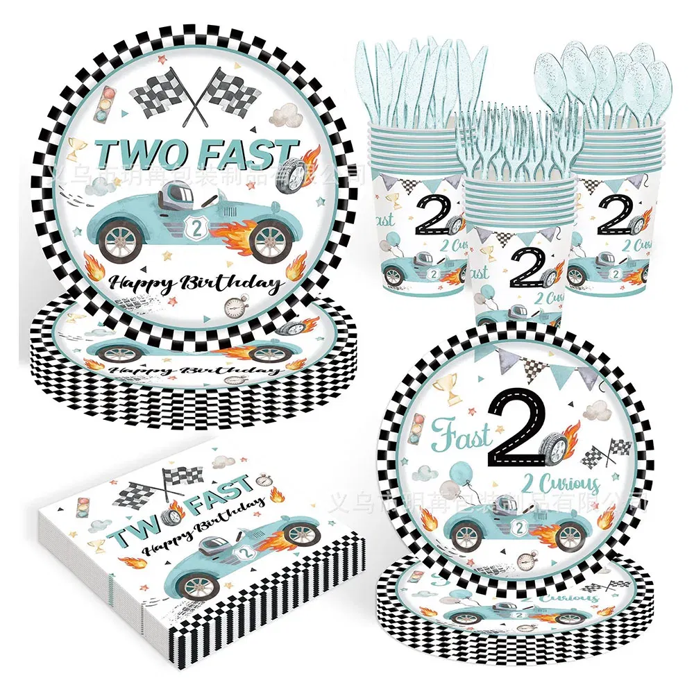 Color: light green, Capacity: 480ml - Racing Car Disposable Tableware PLates Cups Napkin Tablecloth Two Fast Birthday Party Decorations