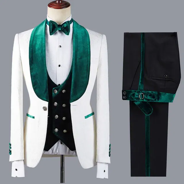 Color: Gold, Size: XXXL - Floral Jacket Men Suit Slim Fit Wedding Tuxedo Navy Blue Velvet Lapel Groom Party Suits Costume Homme Best Man Blazer