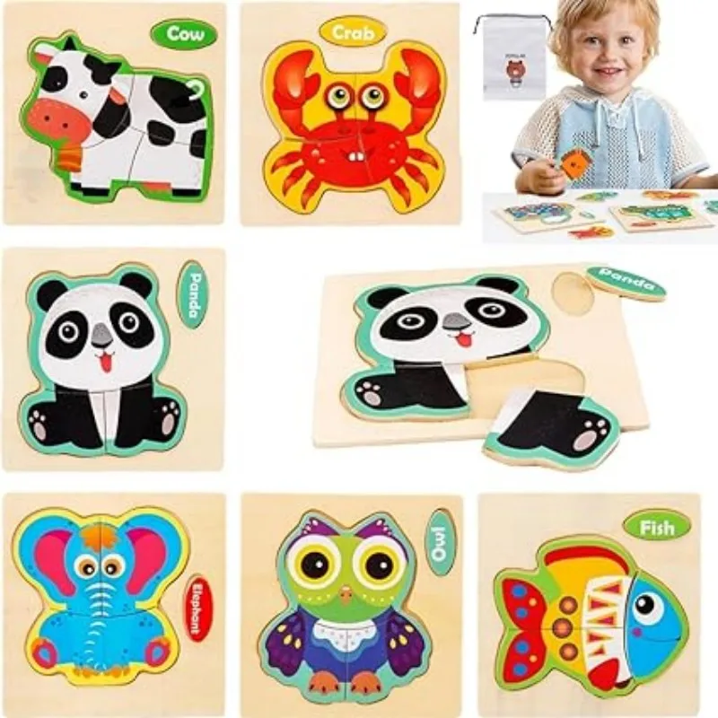 Color: Dark Khaki, Ships From: CHINA - Wooden Puzzle Jigsaw Toys For Children Wood 3d Cartoon Animal Puzzles Intelligence Kids Early Educational Toys for Children