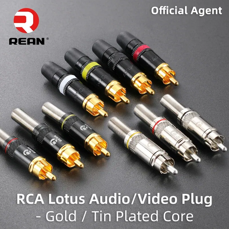 Color: Yellow - Original Neutrik's REAN Gold-plated Phono RCA Connector Audio Video Lotus Plug NYS373 Cable Connector NYS366 with Spring Tail