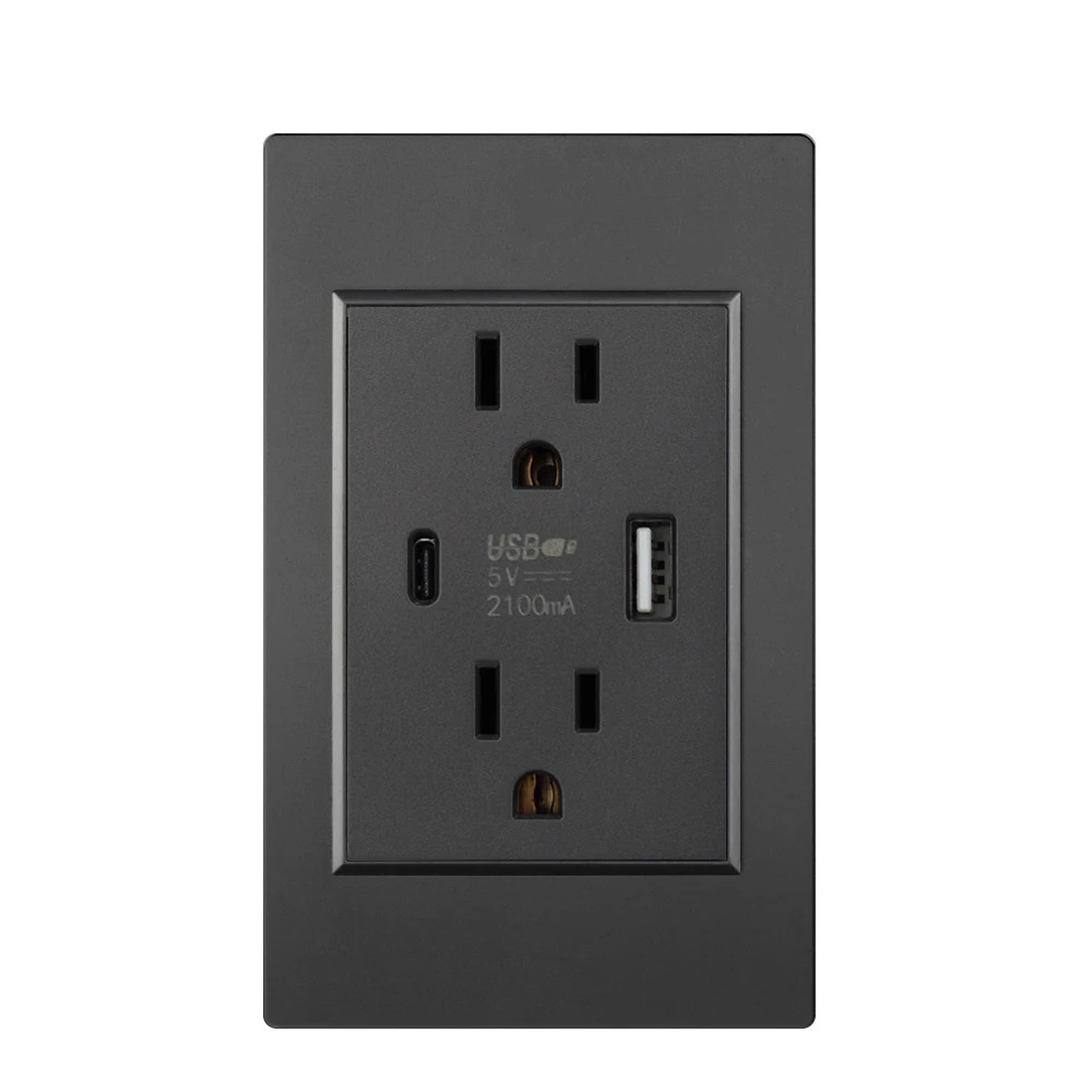 Type: Other - US Standard Wall Socket with USB Type-C Charging Port 5V 2.1A, 118*72mm PC Panel