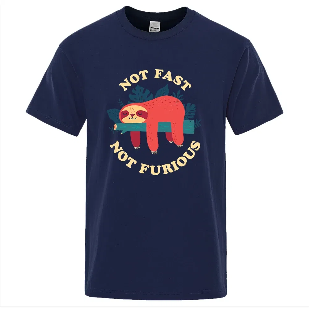 Color: green, Size: S - Not Fast Not Furious Sloth Cute Print Men Tee Shirts Breathable Cotton Tops Street Fashion T-shirt Women Casual Summer T Shirts