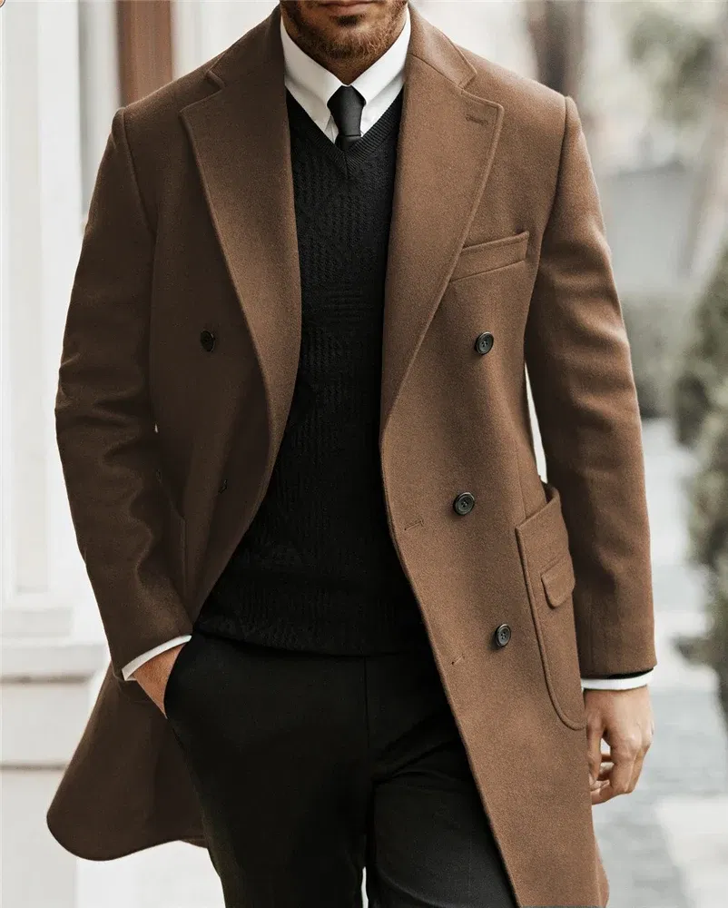 Color: black, Size: XXL - Classic Man Trench Coat Customized Notched Lapel Full Man Terno Double Breasted Elegant Gentleman Long Coat Men's Winter Jacket